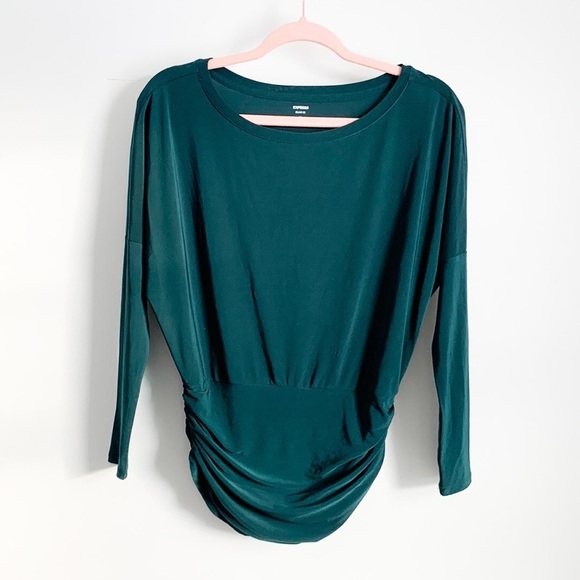 Express Dark Green Ruched Side Relaxed 3/4 Sleeve Tee XXS - Picture 1 of 5